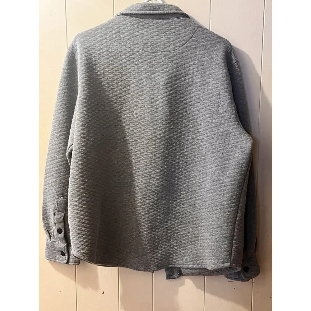 Grey Cloudveil Quilted Jacquard Knit Shirt Jacket Snap Button Medium